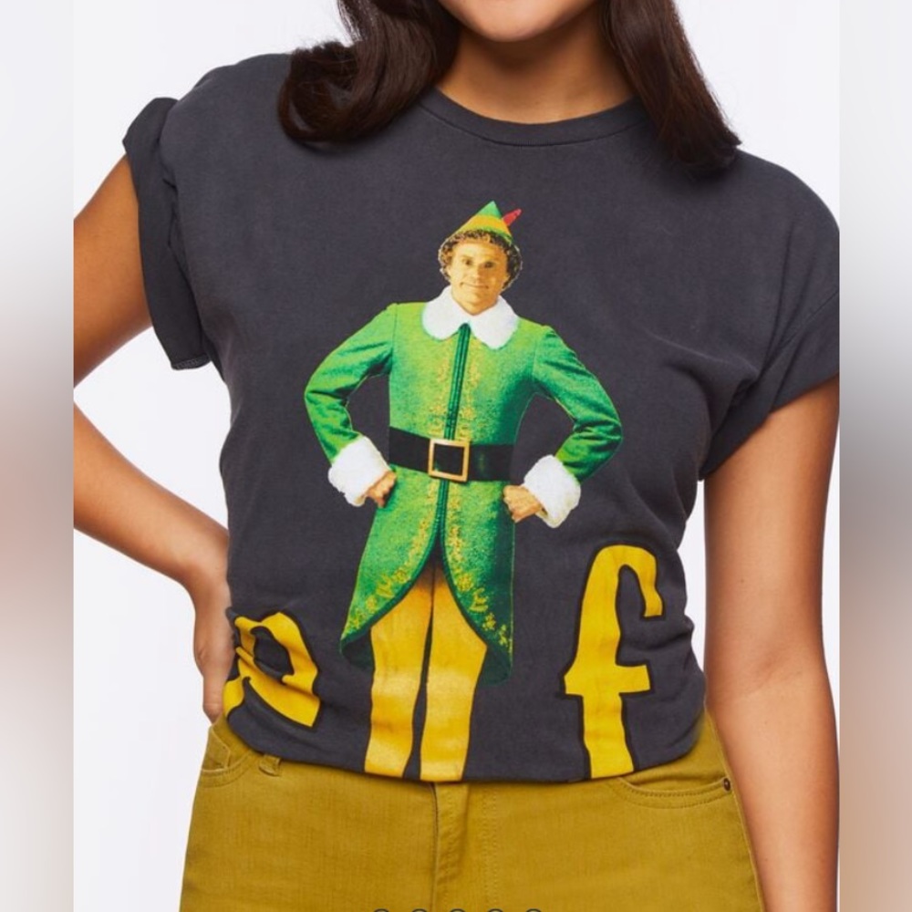 NWT Elf Graphic Holiday Tee Charcoal Size M/L